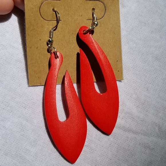 Geometric, Colorful, Wooden, Fishhook earrings - Picture 10 of 10